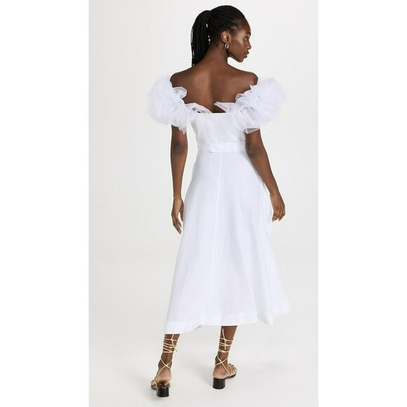 NEW Fanm Mon Giamba White Dress Embroidered Hem Tulle Puff Sleeve XXS - Picture 2 of 13